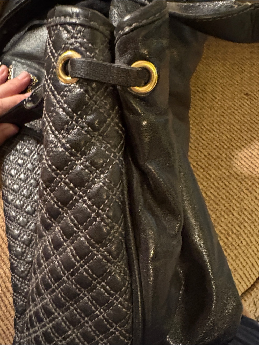 Marc Jacobs Irina Black Quilted Leather Tote with Quilted Panel and Stud Logo - Picture 8 of 13